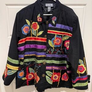 Indigo Moon Boho Black Jacket with Multicolor Embroidery